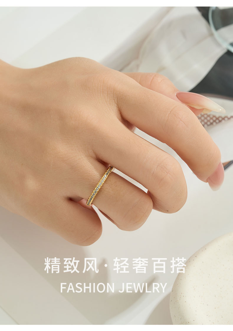 A light luxury, simple and high-end single-row zircon open ring, versatile for commuting, whitening, adjustable index finger ring ring pic 5