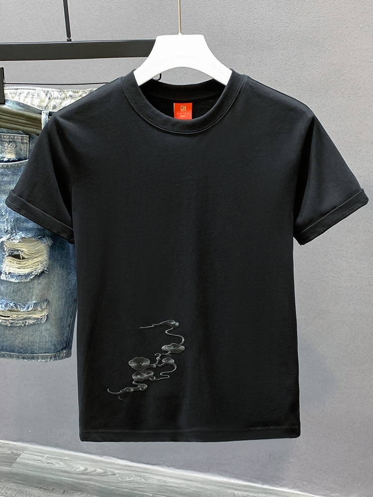 国潮牌中国民族风麒麟刺绣上衣男士宽松圆领百搭白短袖T恤国潮欧货详情10