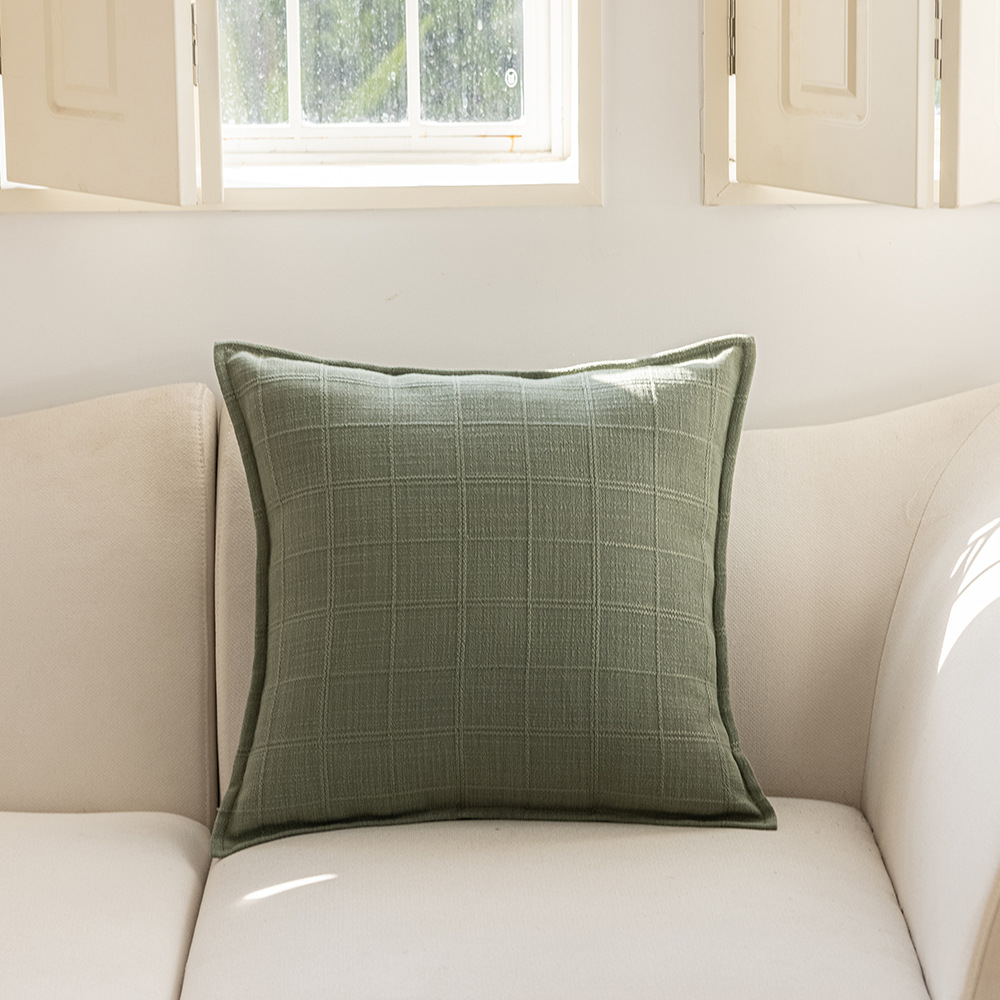 Cross-border minimalist style autumn and winter solid color polyester double-sided jacquard checkered home cushion Headboard sofa pillowcase pic 4