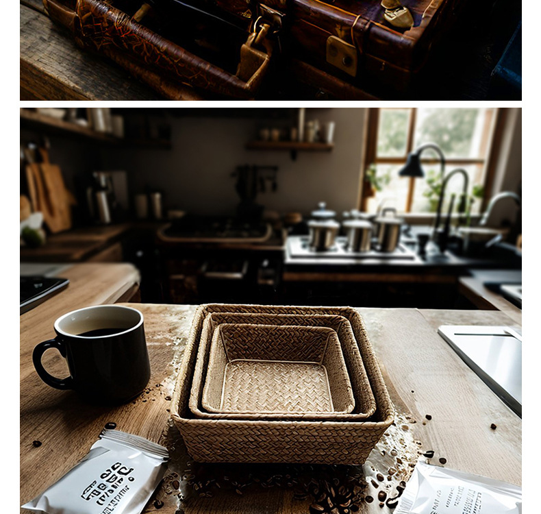 手工编织桌面收纳筐洗漱护肤化妆用品整理篮茶几遥控器钥匙收纳筐详情18