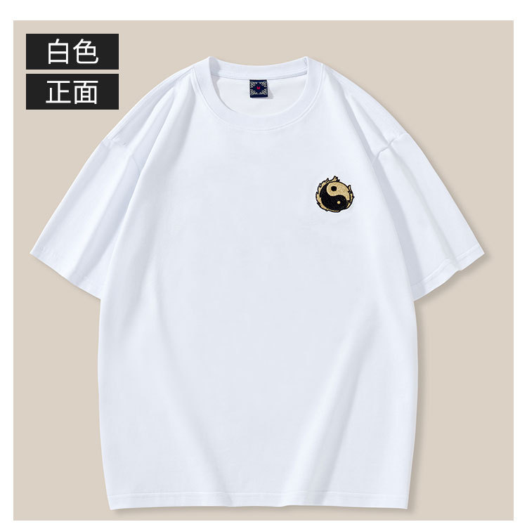 New short-sleeved T-shirts for men, heavy embroidery, all-cotton round neck, loose and large-sized casual trendy couple shirts, custom-made and wholesale pic 8