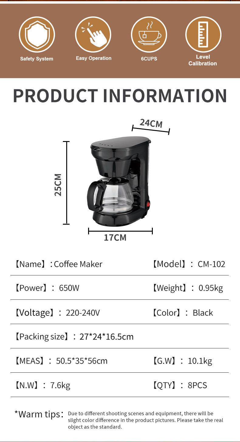 Cross-border American household coffee machine, drip milk tea machine, coffee pot, mini 750ML small grinding machine factory pic 9