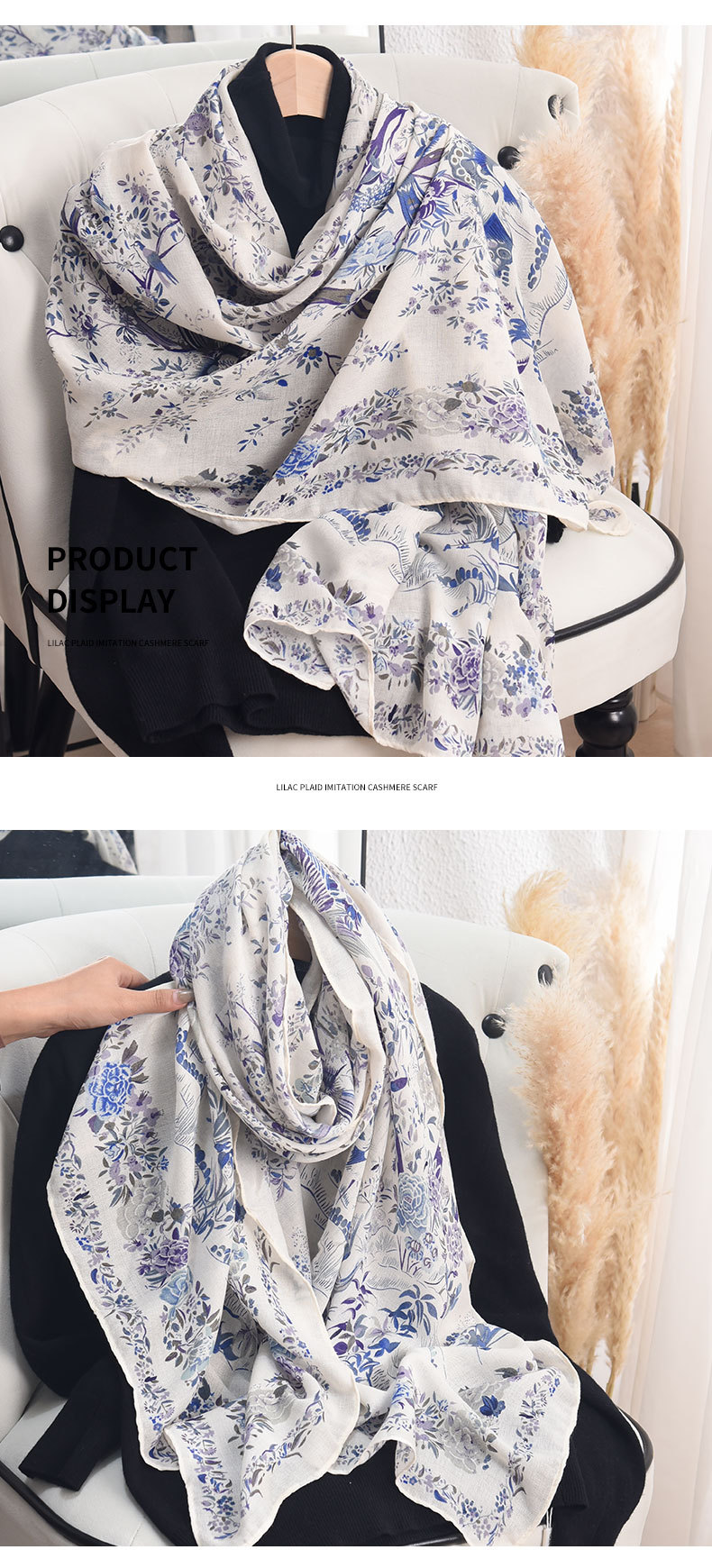 薄款小众仿棉麻田园风印花丝巾日韩女时尚气质披肩高级感节日礼物详情10