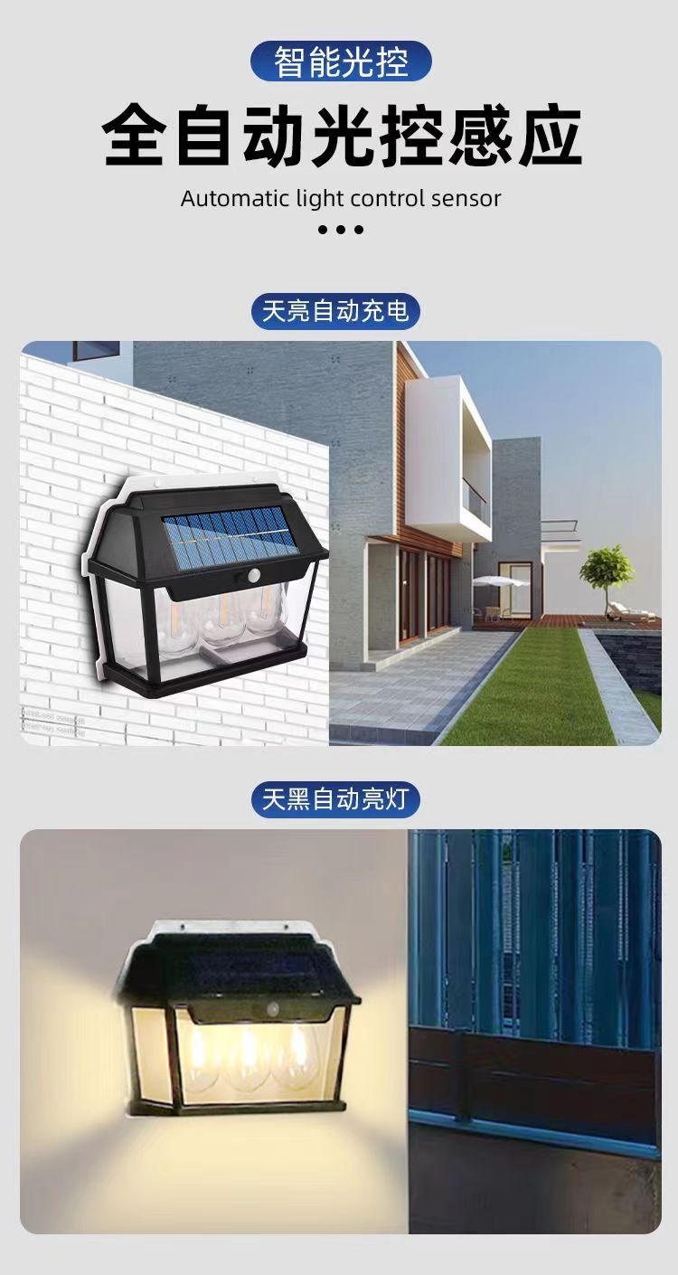 户外太阳能小房子灯感应钨丝暖光壁灯庭院别墅花园防水房子壁灯详情6