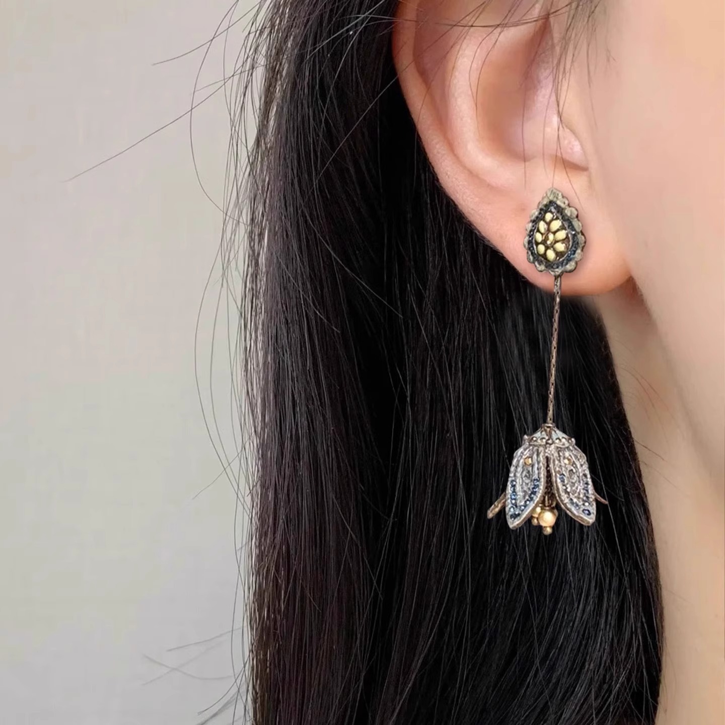 姜妍同款花朵耳环长款波西米亚民族风流苏耳饰女复古高级耳钉耳夹详情5