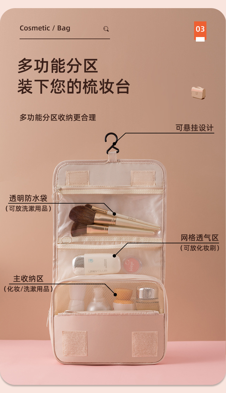 新款韩版防水旅行大容量收纳包 便携出差手提男女挂钩洗漱化妆包详情7