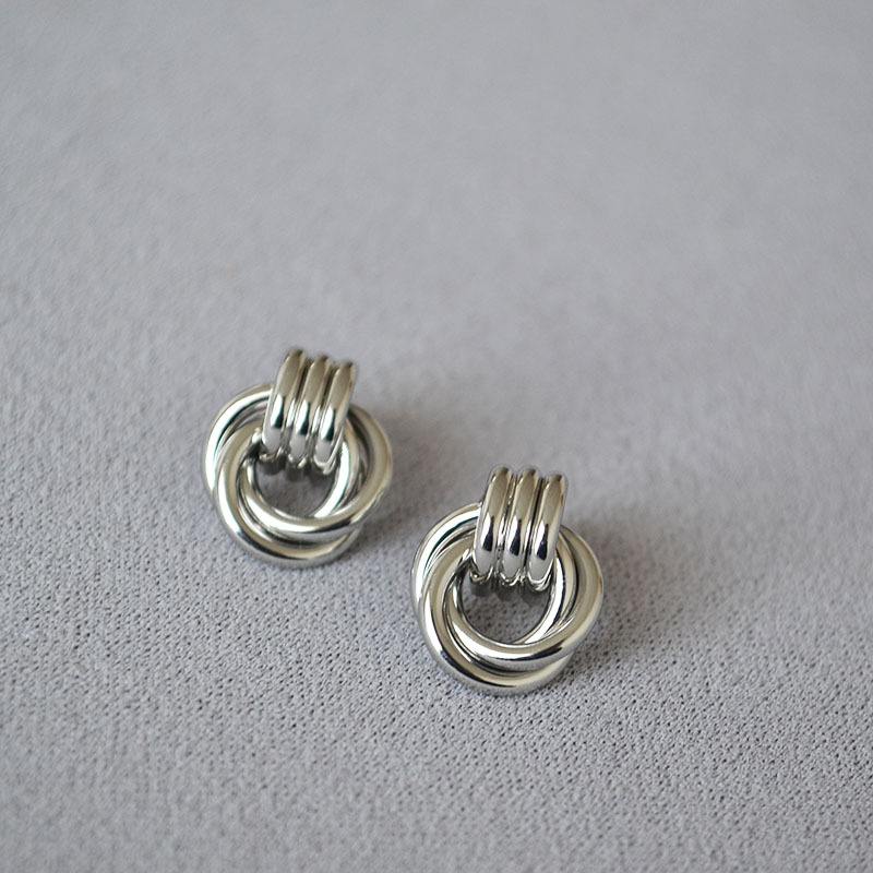 日韩小众设计简约缠绕双环线条黄铜镀金925银针个性气质耳钉耳饰详情10