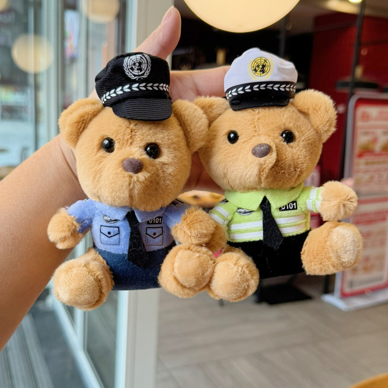 新款警察熊交警消防熊小挂件毛绒玩具公仔网红铁骑玩偶可爱钥匙扣详情1
