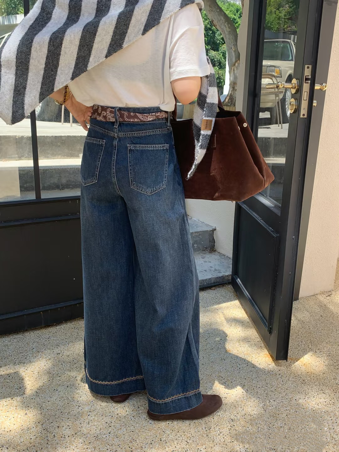 复古高腰阔腿牛仔裤女夏季深蓝色水洗宽松显瘦垂感休闲大筒拖地裤详情9