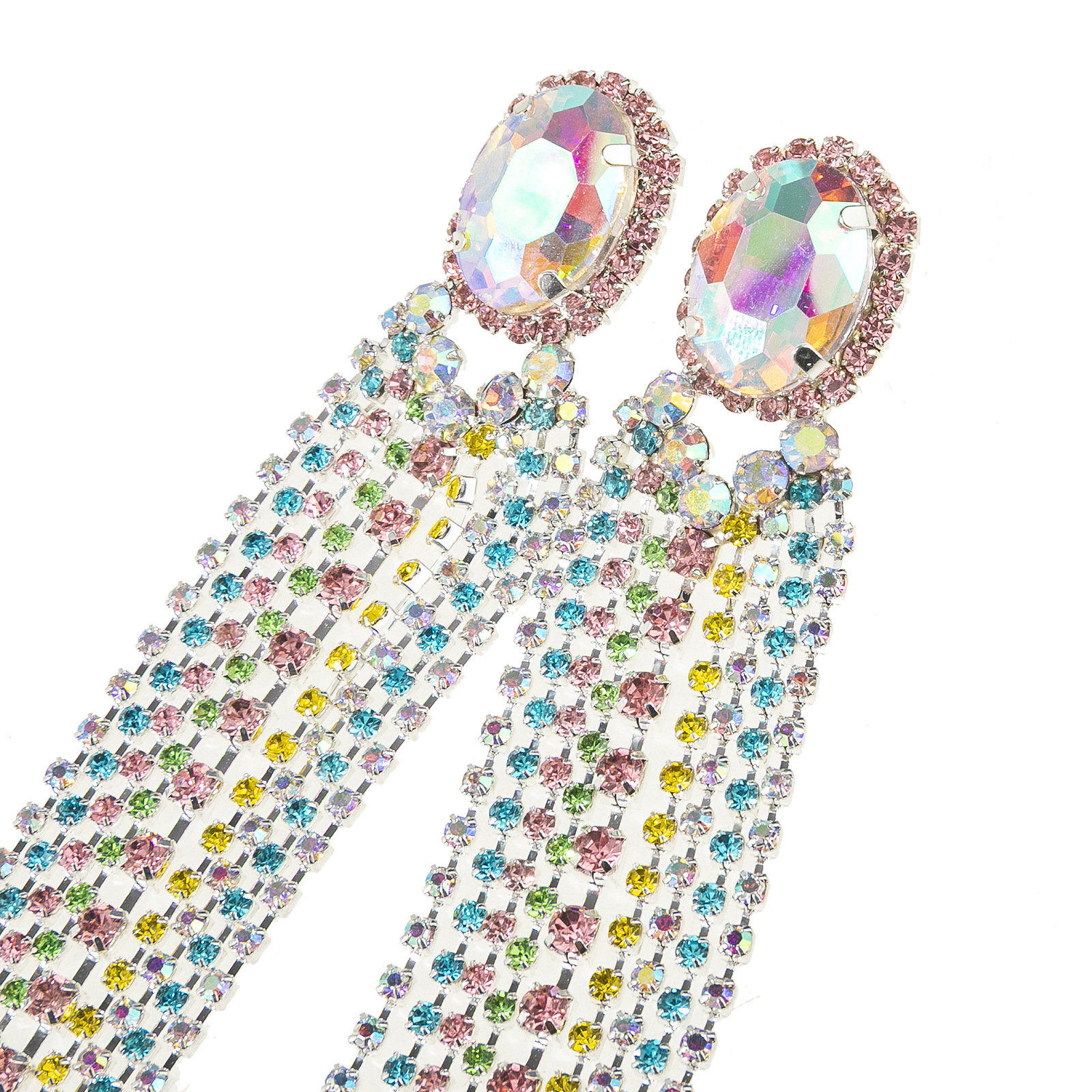 跨境新款多彩水钻流苏长条耳环欧美饰品爪链彩色镶钻耳饰earrings详情8