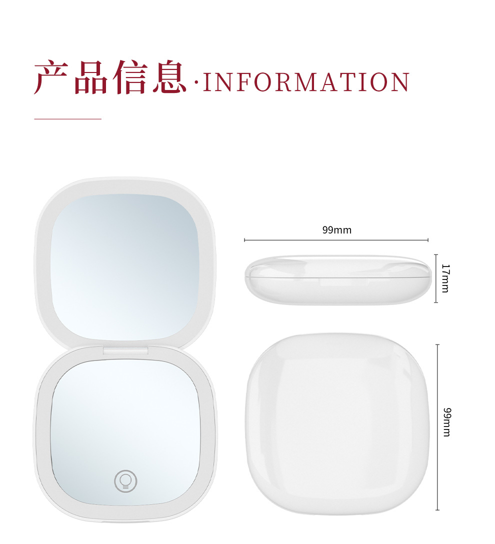 Wholesale of portable led makeup mirrors with double-sided lights and three-color light, foldable handheld USB charging small mirrors pic 13