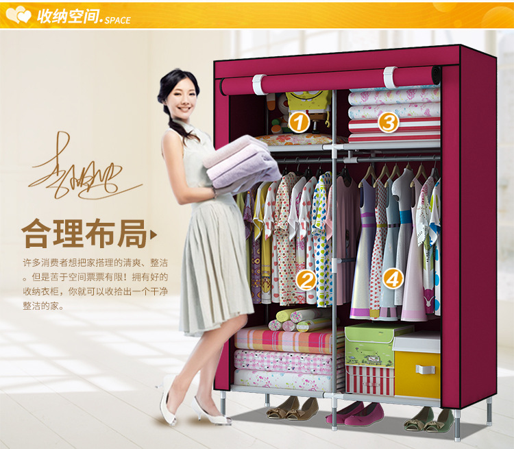 Economical baby clothes storage and organization for rental house, non-woven fabric moisture-proof steel pipe simple thickened and thickened fabric wardrobe pic 11