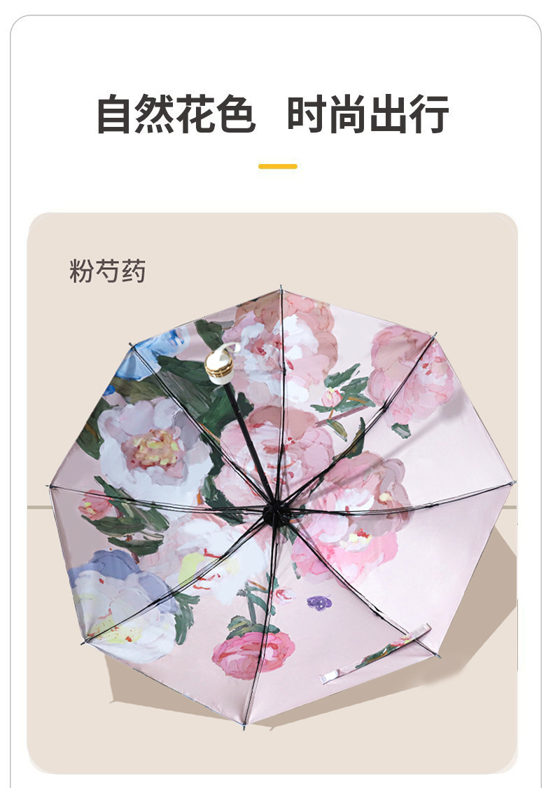 三折黑胶双层伞双面花伞防晒防紫外线遮阳伞太阳伞女油画伞晴雨伞详情9