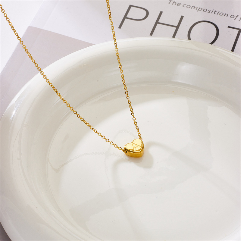 18K金不锈钢26个英文字母桃心形吊坠项链欧美新款项链男女通用详情16