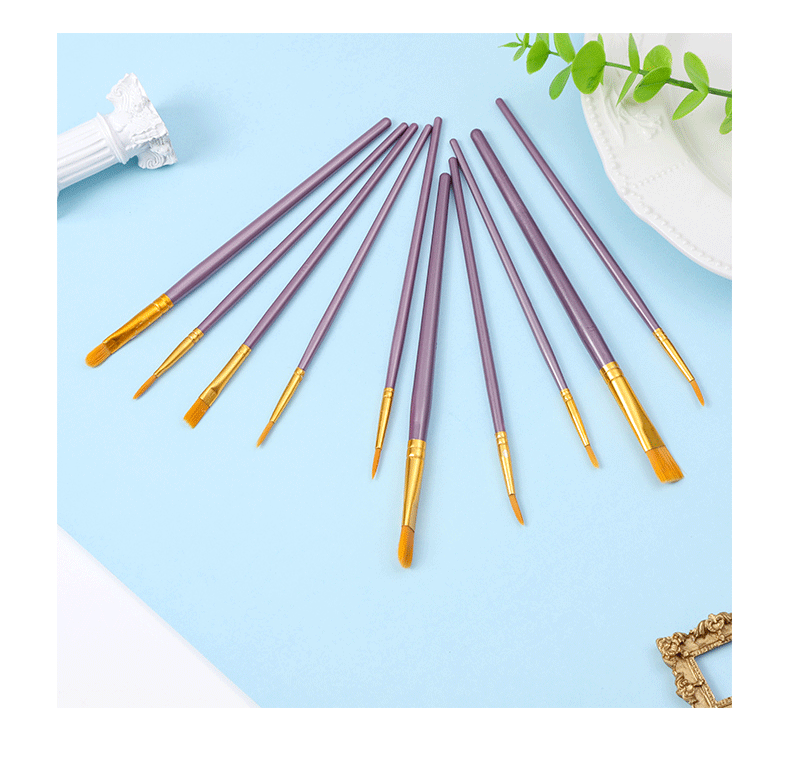 跨境亚马逊儿童美术套装10支塑料长杆水粉丙烯油画画笔尼龙材质DIY绘画工具详情15