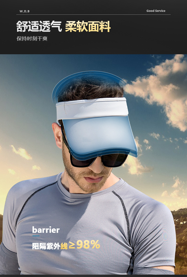 UPF50+防晒遮阳帽运动帽男女潮透气空顶帽跑步帽百搭大檐鸭舌帽子详情11