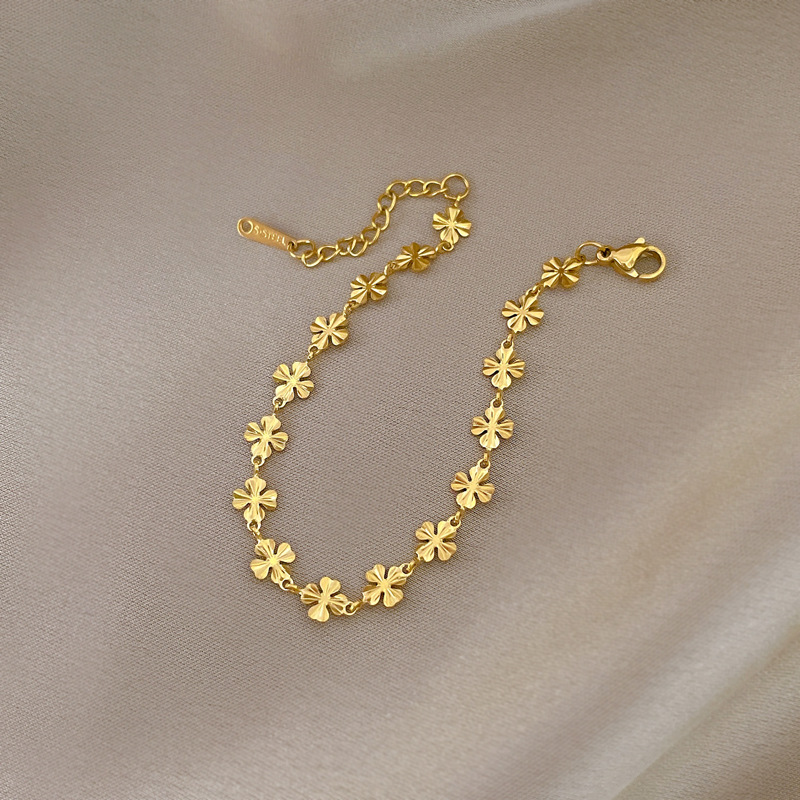 【通体钛钢】东大门个性极简风幸运草个性链条手链女网红复古闺蜜详情7