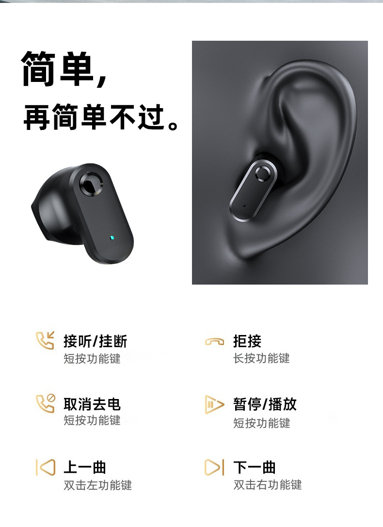 The new cross-border T89 private model TWS wireless Bluetooth headphones are short-handled semi-in-ear noise-cancelling music and gaming headphones pic 11