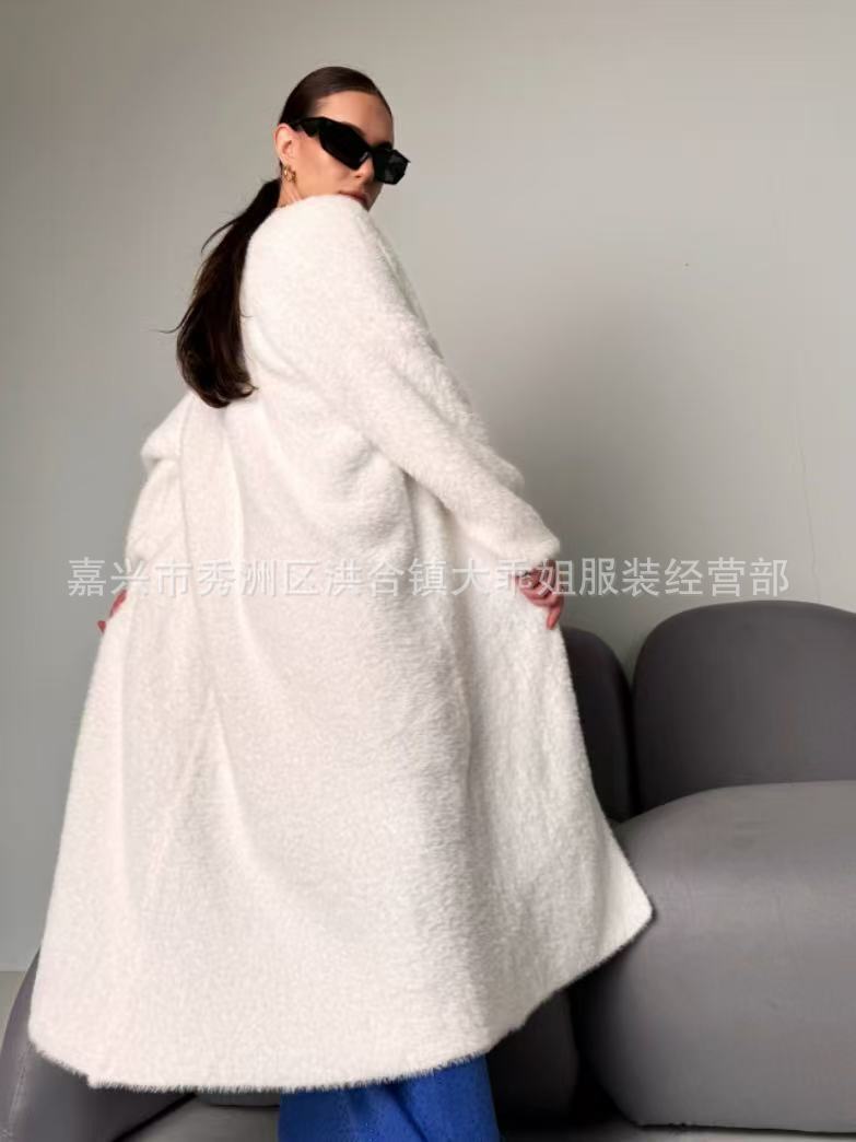 仿貂绒白色毛衣开衫女秋冬过膝长款纯色针织衫宽松慵懒风大衣外套详情9