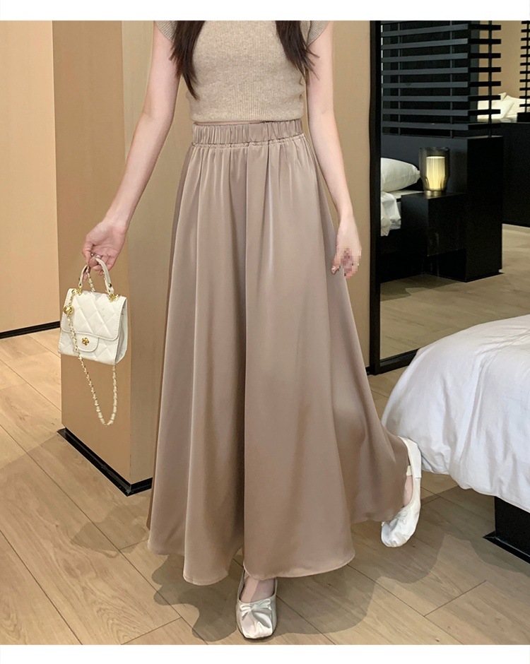 French acetate satin half skirt for women 2024 Spring/Summer pleated long skirt with elastic and tight waist, A-line large swing umbrella skirt pic 22