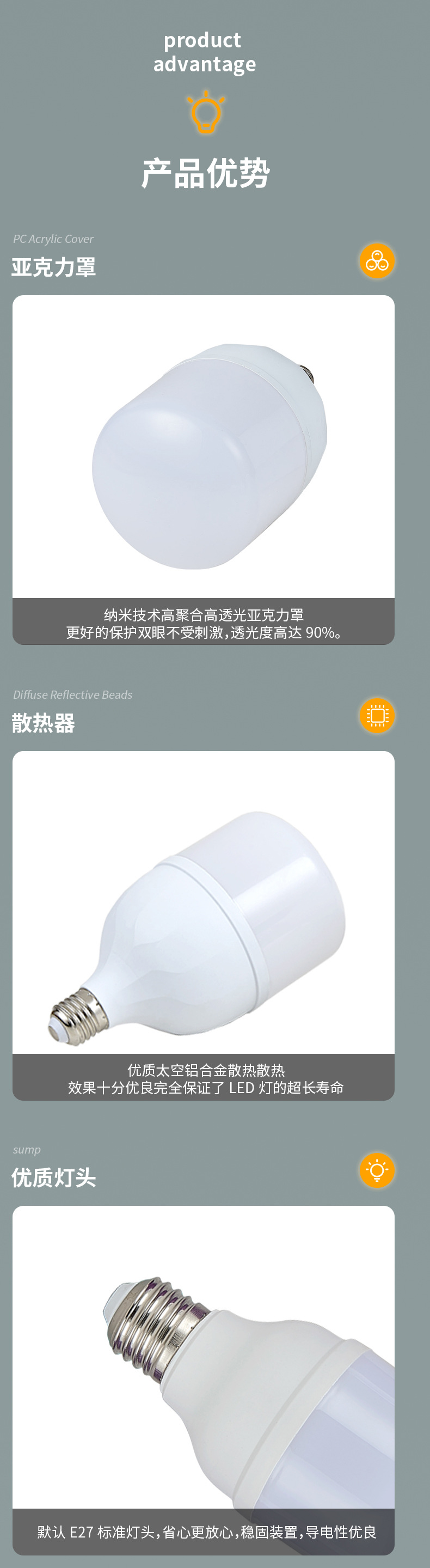 厂家直供亮又好LED球泡灯塑包铝节能高亮灯泡室内外照明光源批发详情8