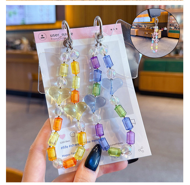 创意DIY爱心串珠手机链钥匙扣挂件情侣汽车钥匙链包包手绳挂饰小详情9