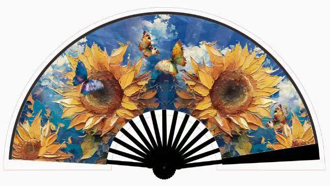 New oil painting series festival folding fans, popular hand fans in Europe and America, large fans, double-sided landscape printed fans pic 20