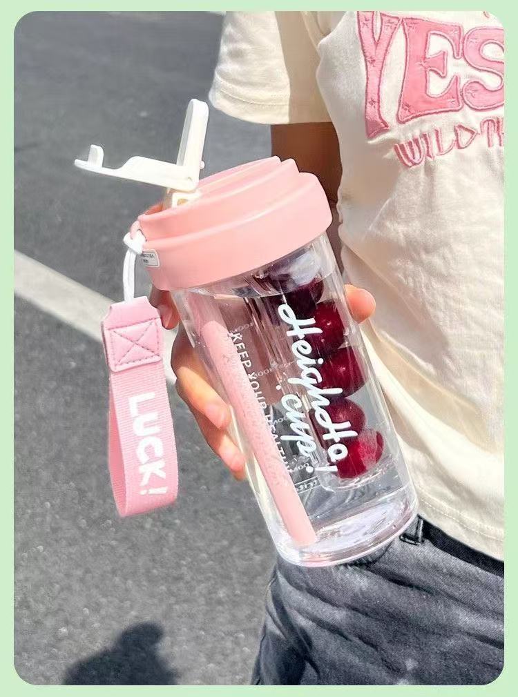 High appearance level high-temperature resistant water cup for girls, new straw cup, portable tea-water separation plastic water cup for male and female students pic 7