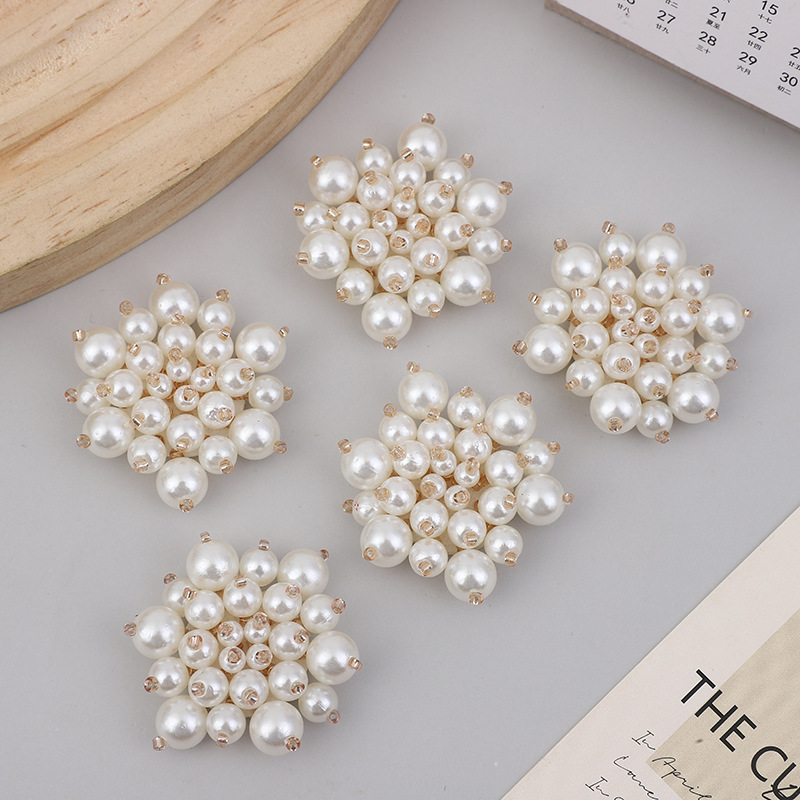 手工珍珠花DIY发夹配件串珠花朵耳饰发饰配饰布贴鞋花服装饰材料详情4