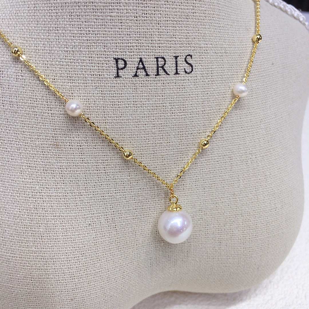 诸暨精致爱迪生淡水珍珠吊坠项链18K包金满天星首饰礼物批发直播详情15