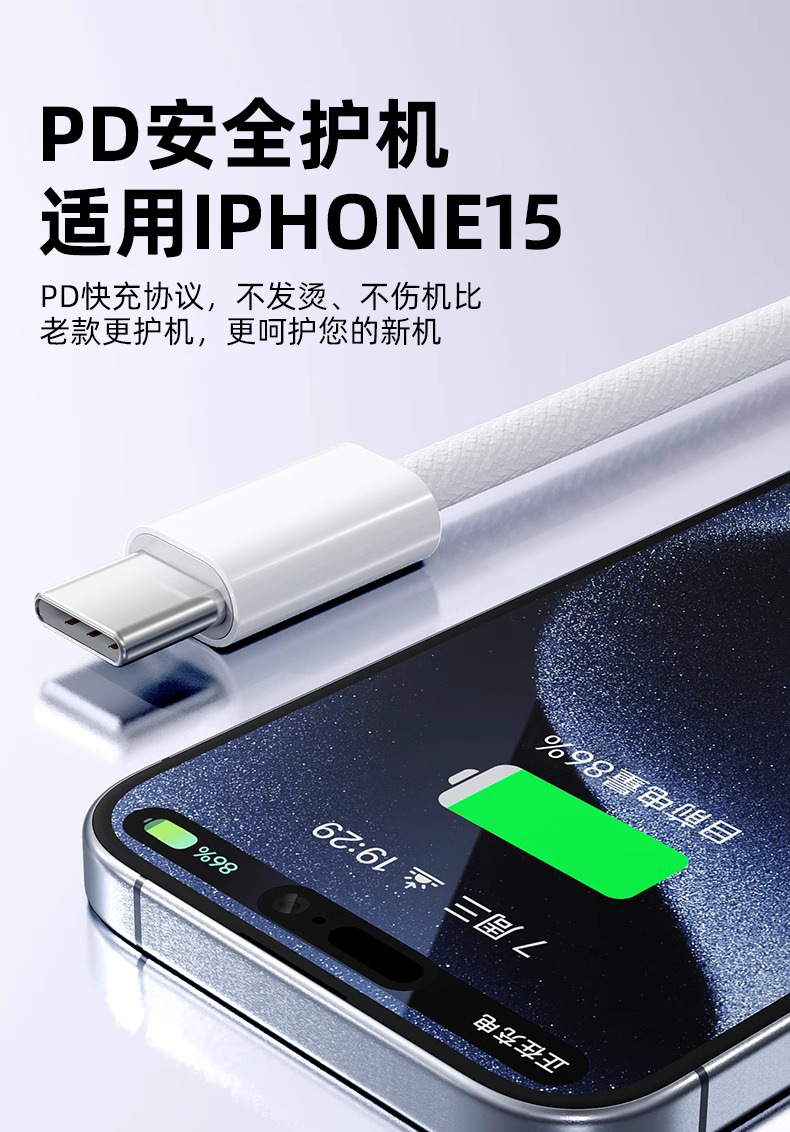 A 60W fast charging PD data cable with postal code weaving, suitable for Apple 15, Huawei dual Type-C, Honor CtoC charging cable pic 7