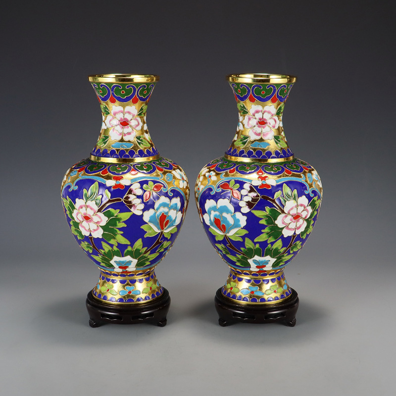 Beijing Jingtai Blue Vase Ornament, craft gift, cloisonne enamel filigree silver blue Flower blooming, auspicious Zhou Ware Lei Vase pic 15