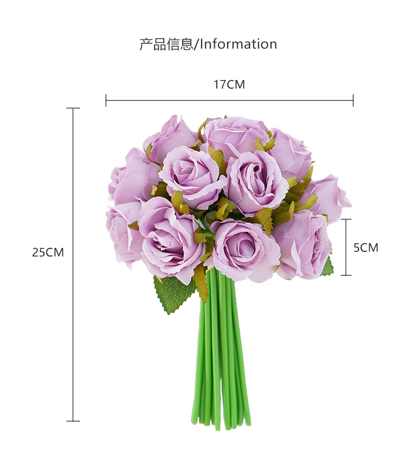 A Korean-style wedding bride is holding a bouquet of 12 small roses for home decoration. The artificial flowers are a simulation of 12 small roses pic 17