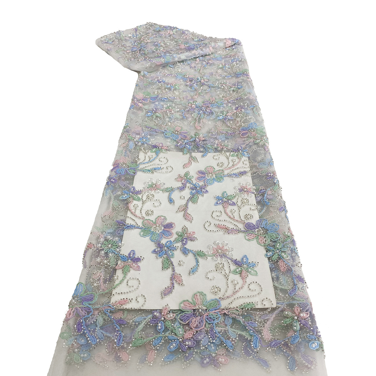 工厂现货时尚彩色多色盘带蕾丝珠子绣花女装婚纱礼服面料LACE详情9