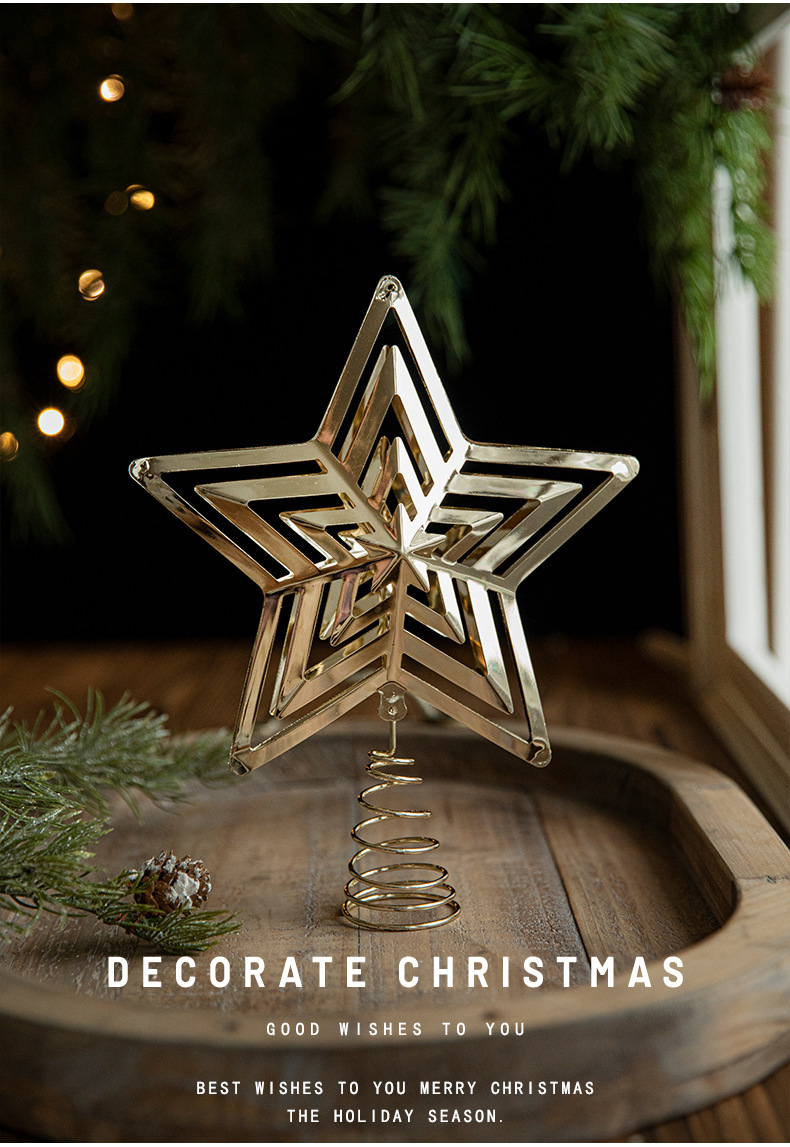 New cross-border ironwork tree top star Christmas tree, golden five-pointed star decorative window display, Christmas decoration piece pic 7
