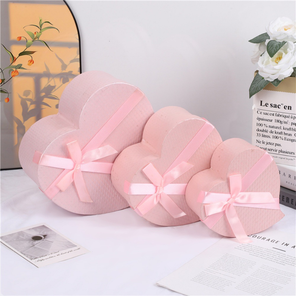 En stock cinta arco caja de embalaje de regalo forma de corazón creativo conjunto de tres piezas san valentín cumpleaños caja de regalo amor pic 13