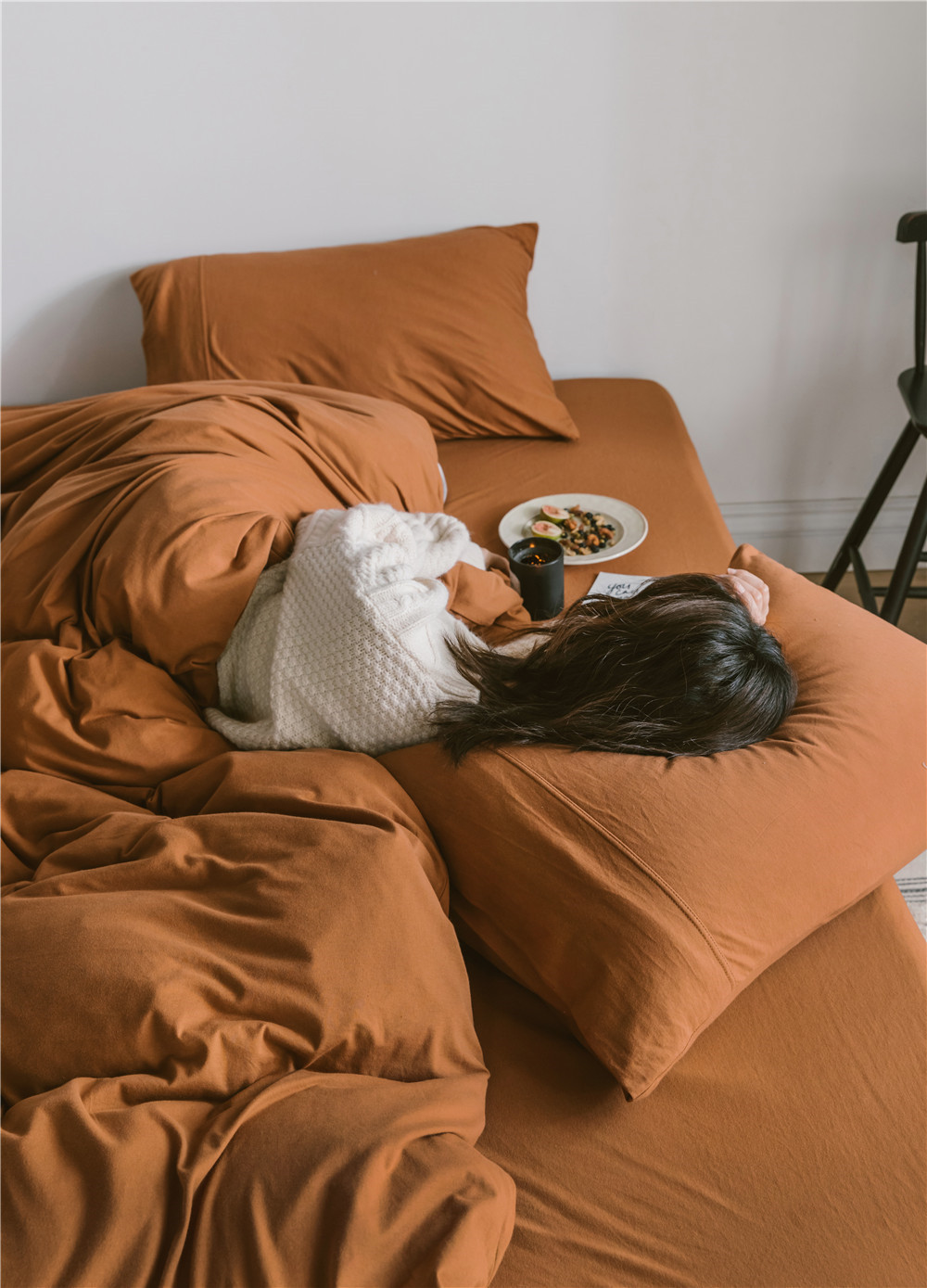 ins Japanese-style solid color all-cotton knitted cotton four-piece set, skin-friendly nude sleeping plain double-layer Indian cotton bed sheet pic 43