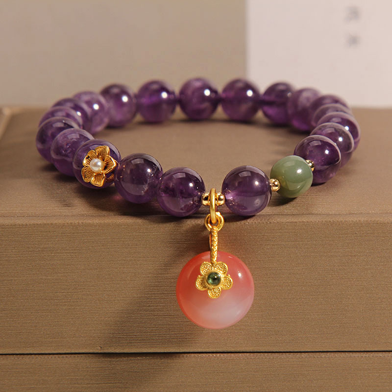 天然紫色水晶手链女ins小众轻奢森系盐源玛瑙平安扣吊坠手串手饰详情1