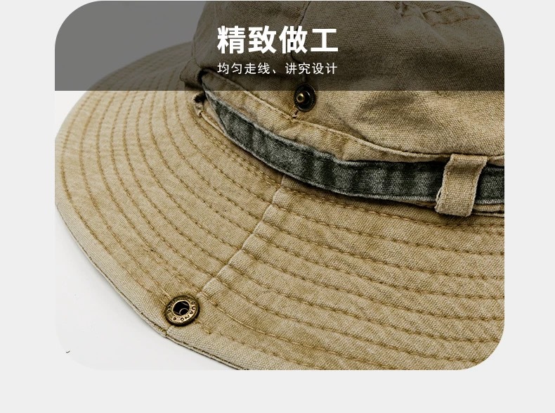 西部牛仔帽百搭出行遮阳防晒帽子大帽檐抽绳登山帽复古水洗渔夫帽详情8