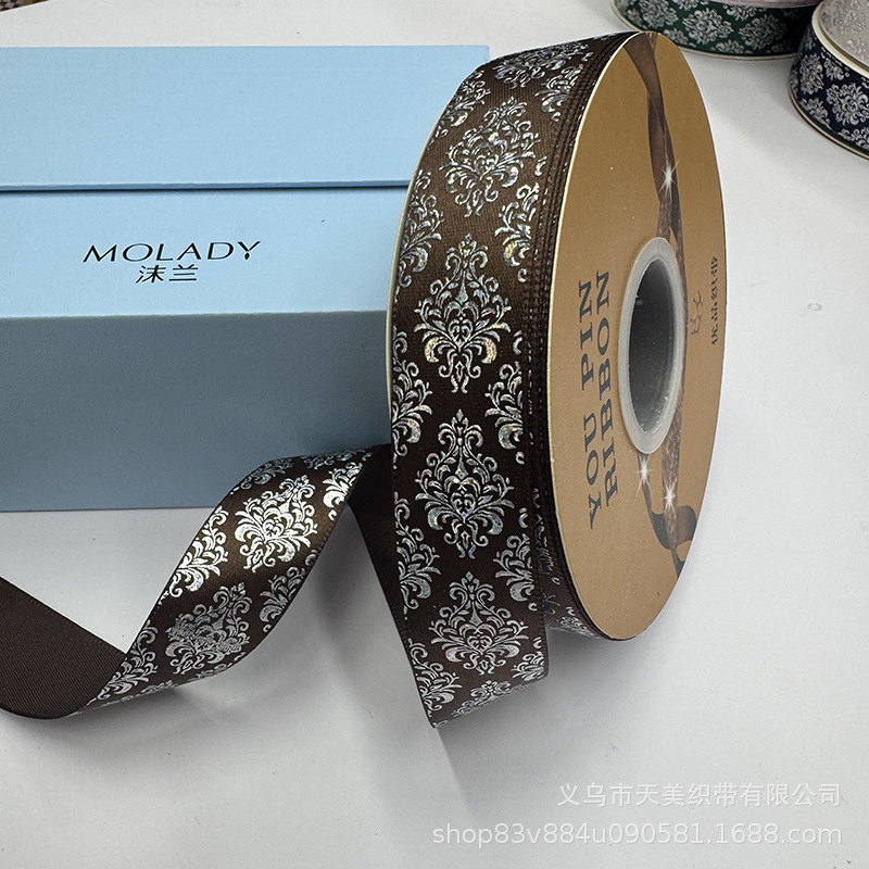 2.5cm图腾镭射烫银丝带吧唧托手工diy彩带鲜花礼品包装蝴蝶结织带详情14