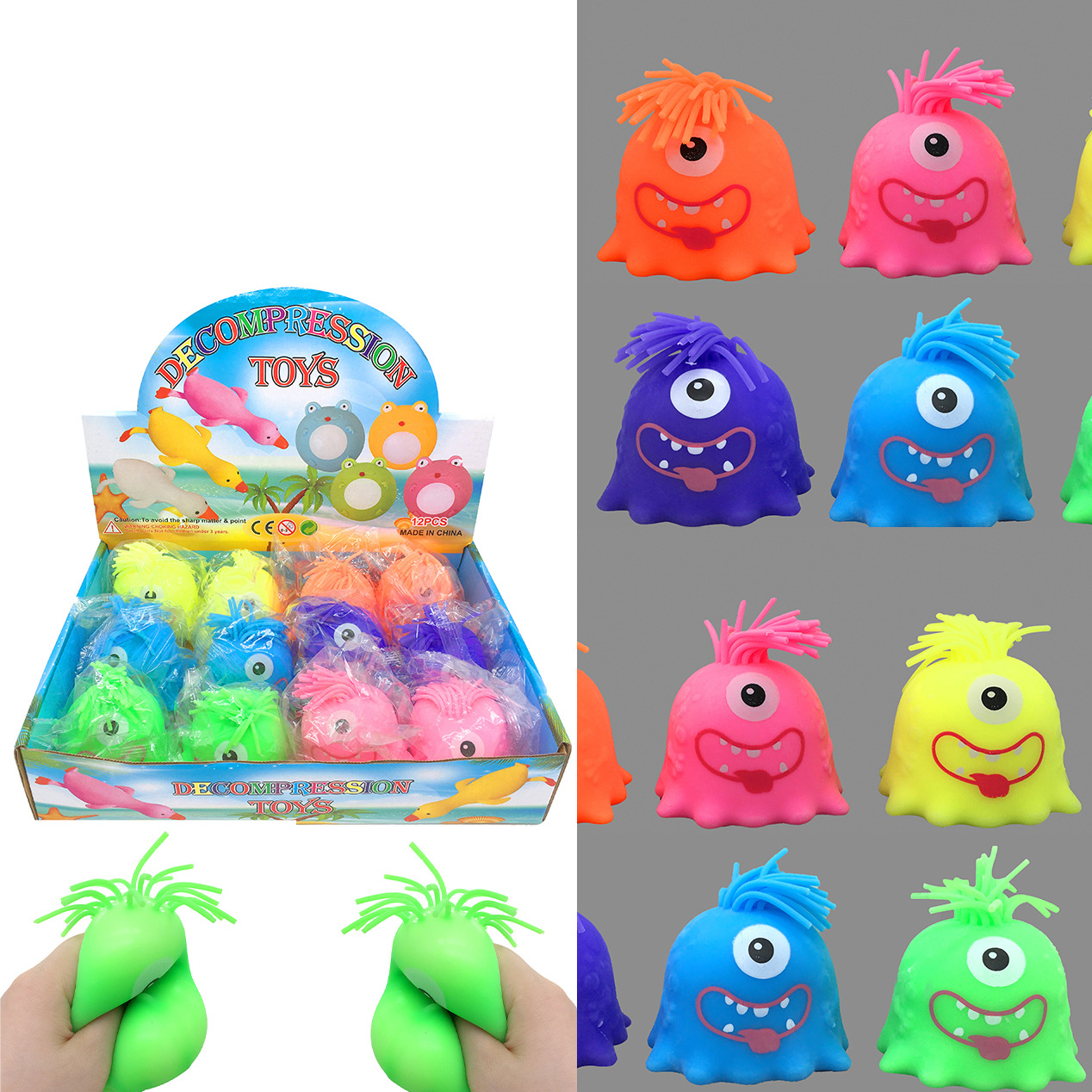 Cross-border Douyin Hair-pulling Monster Pinching Fun Toy TPR soft rubber stress-relieving toy Little Monster Head Hair Toy pic 5