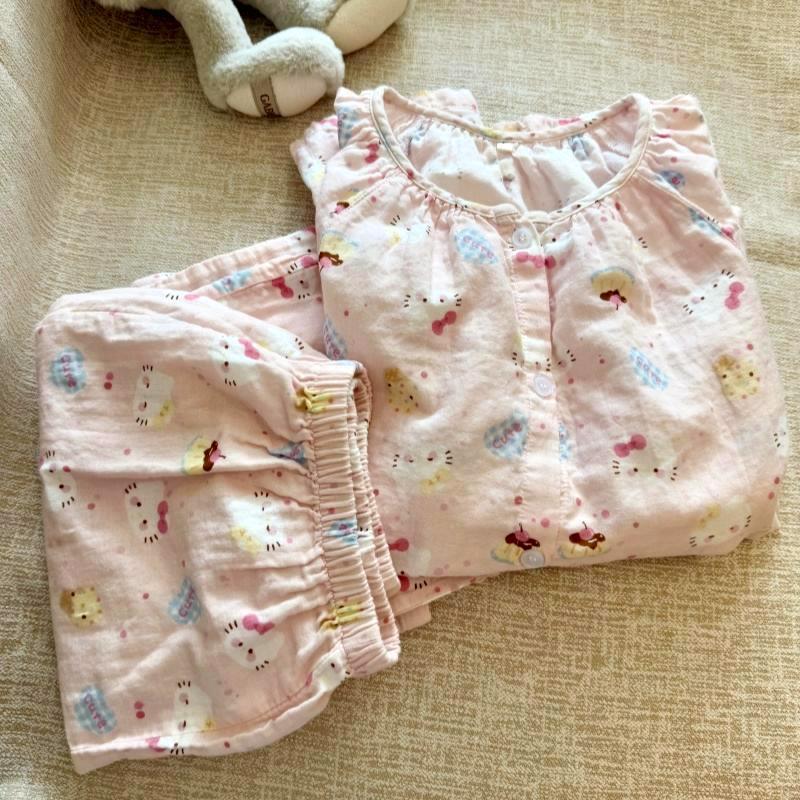 Class A all-cotton double-layer yarn round-neck pajamas, short sleeves, long sleeves, shorts, long pants, postpartum home wear set, cartoon breathable pic 38