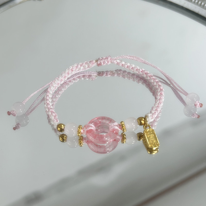 Pink girl Peach Blossom color couple peace bracelet, Joy bracelet, handcrafted high appearance level woven rope jewelry pic 6