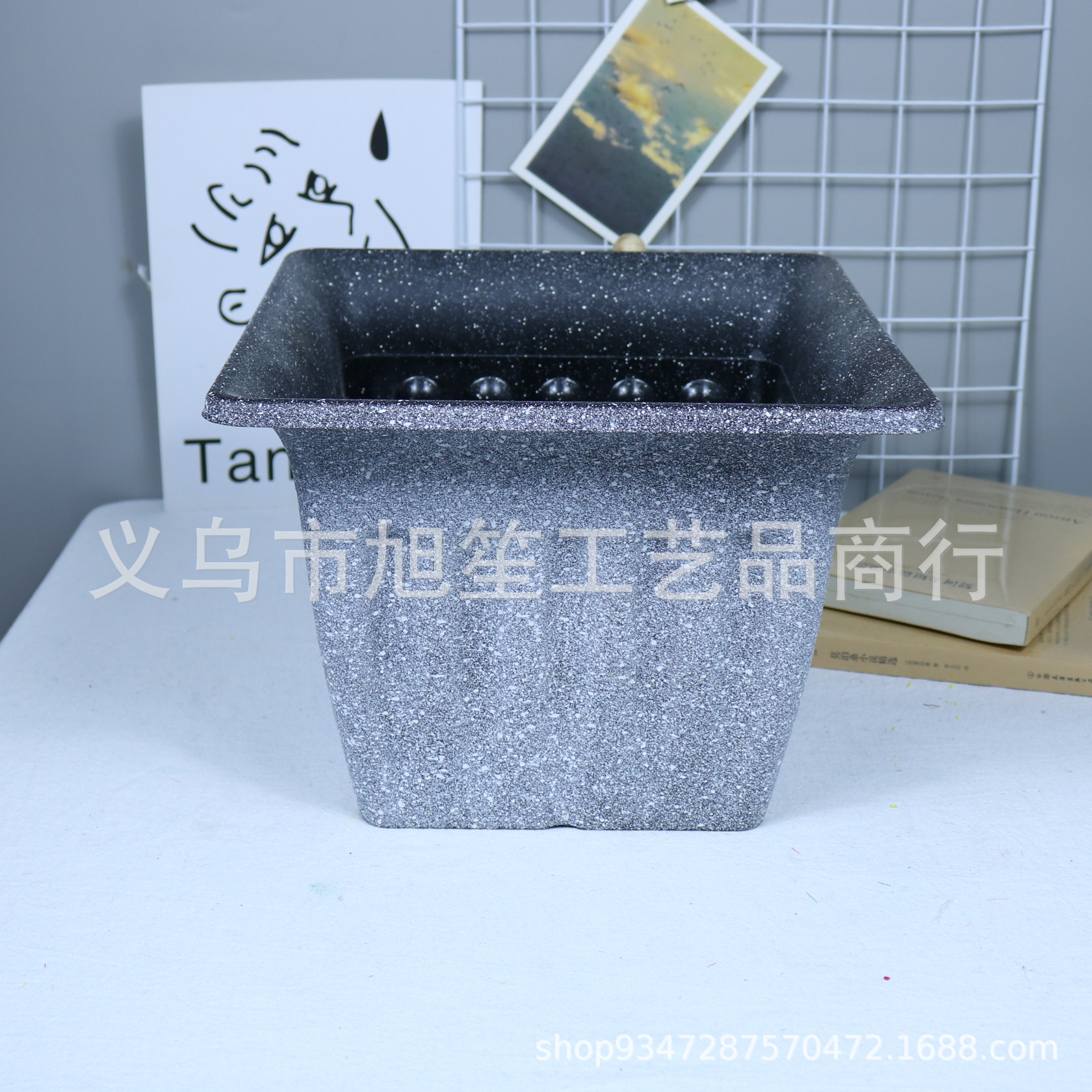 Golden square large-diameter light luxury balcony flower pot decoration, spray-painted hotel ornaments, garden plastic flower POTS pic 5