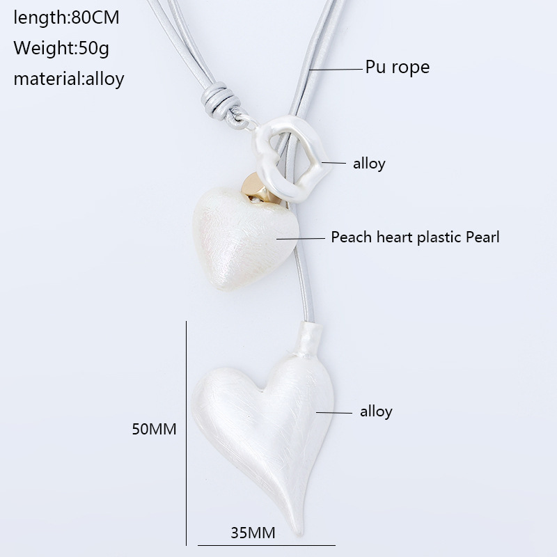 跨境亚马逊长链毛衣链时尚饰品爱心珍珠项链复古简约女士项链批发详情5