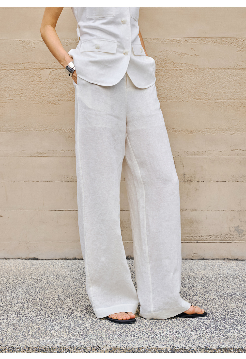 Linen loose straight-leg pants for commuting, long pants with a high-quality feel for old money, high-waisted fashionable linen casual pants for women in spring and summer pic 28