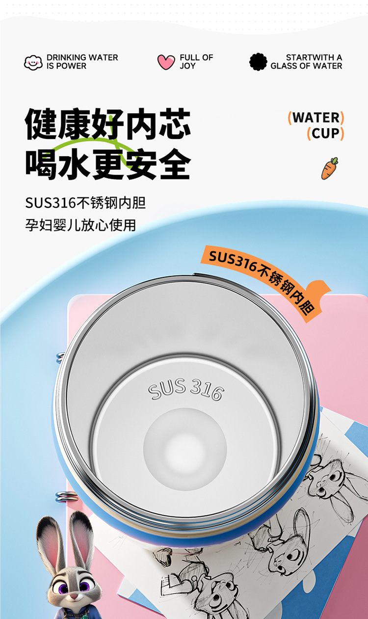 迪士尼正版授权朱迪尼克保温杯学生高颜值女双饮杯卡通儿童吸管杯详情7