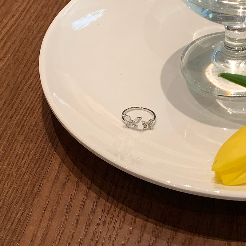 开口蝴蝶戒指饰品轻奢风双锆石蝴蝶戒指合金戒子女小众感详情12