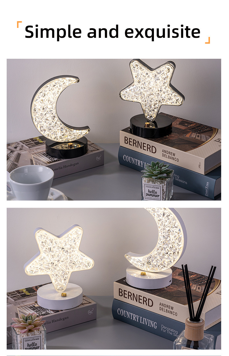 Creative gift: Star and moon night light, touch three-color charging ambient light, bedroom birthday gift: night light pic 2