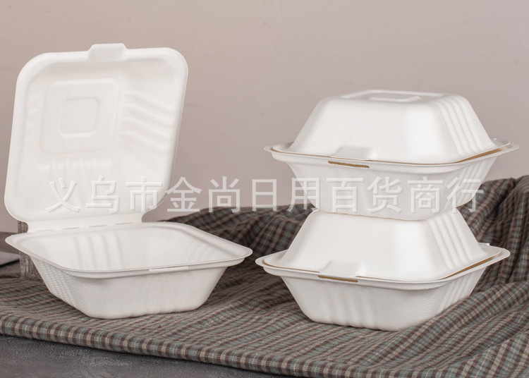 一次性餐盒纸碗甘蔗渣可降解加厚餐具碗汉堡纸浆盒水果圆盘沙拉碗详情3